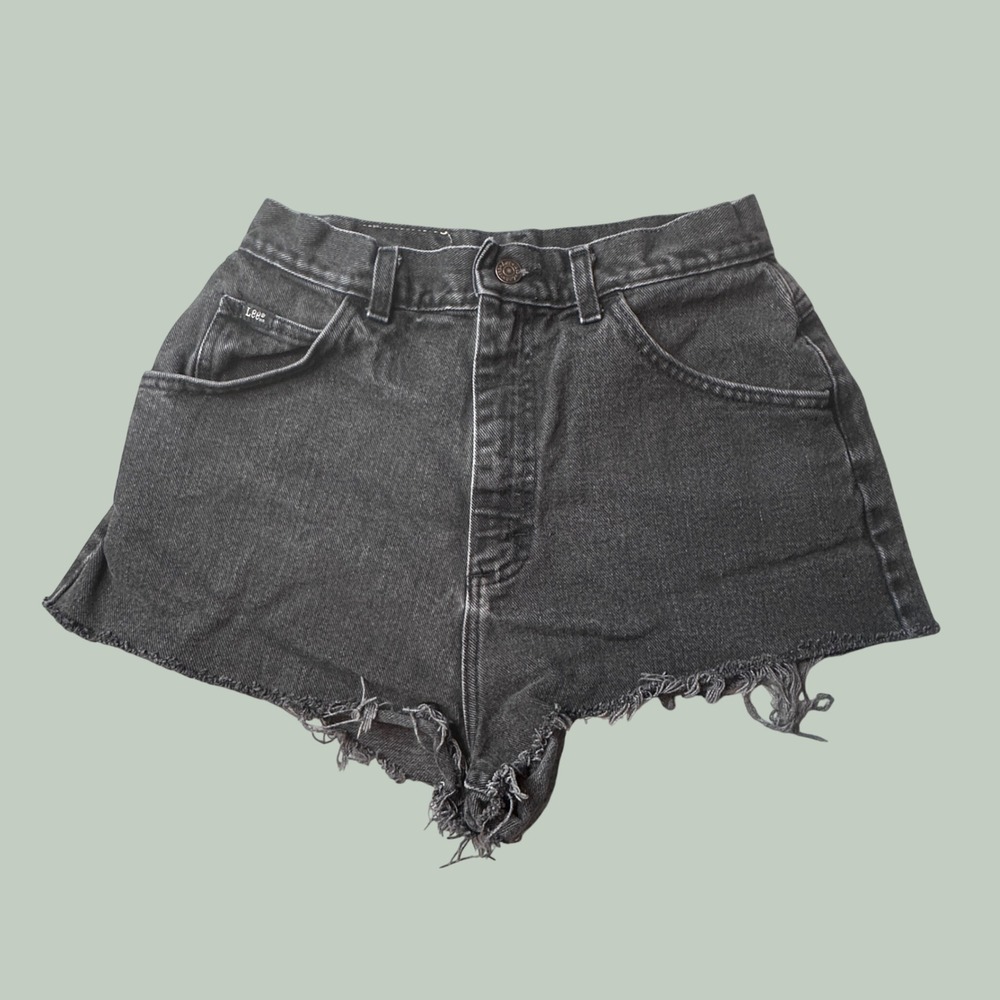 Vintage Lee Shorts Womens 10 Cutoff Black High Waisted Frayed Hem Denim 90s